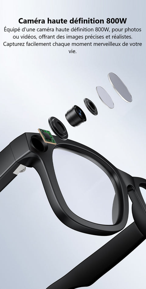 Lunettes Connectées AI avec Caméra 8MP & Audio Bluetooth